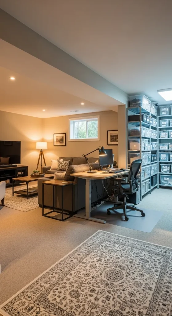 How-zones-lighting-and-storage-work-together-in-a-basement