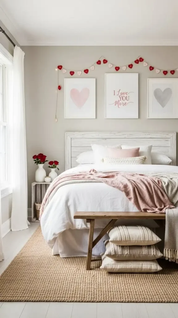 neutral-farmhouse-bedroom-with-valentine-wall-decor