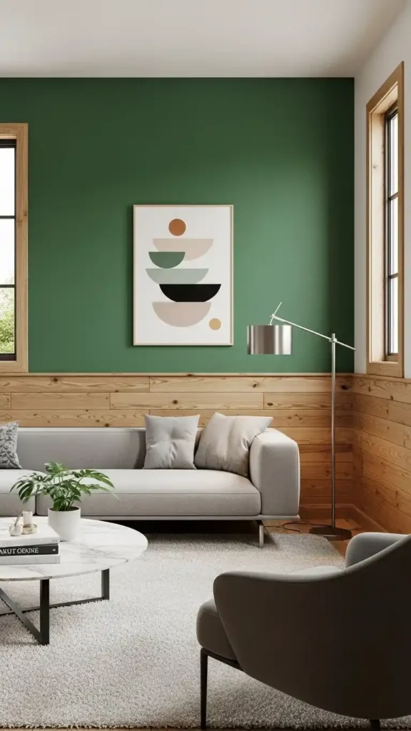 green-walls-with-wooden-paneling