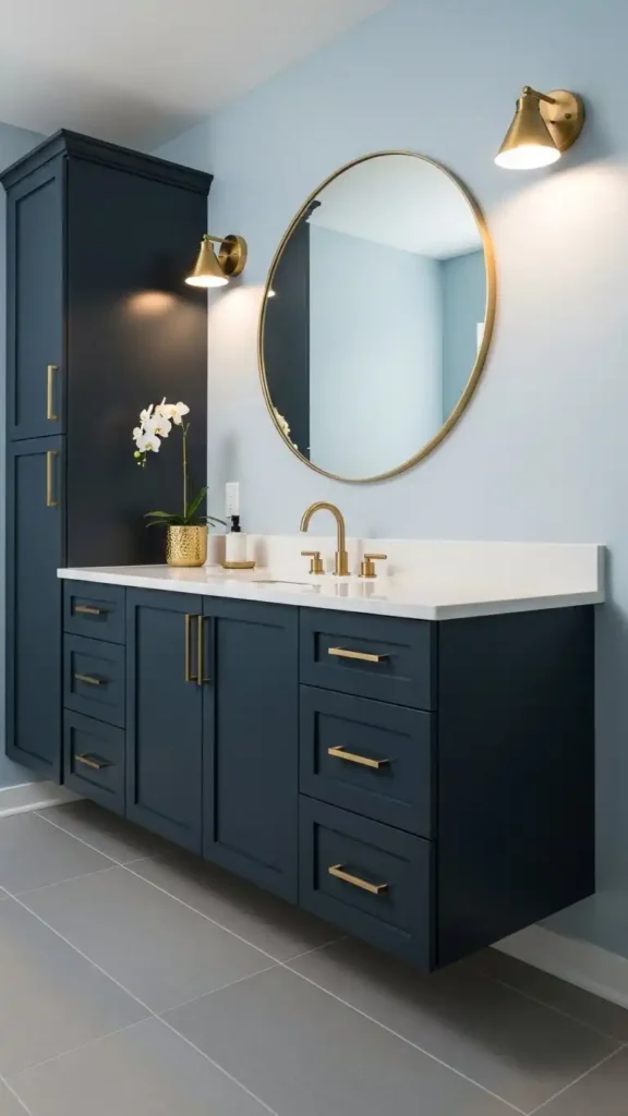 matte-gold-hardware-against-deep-navy-cabinets
