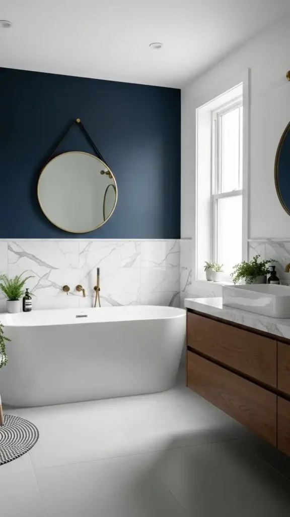 navy-accent-wall-with-white-marble-contrast