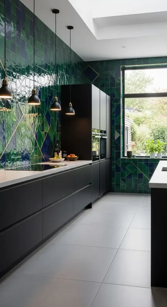 black-cabinets-with-bold-backsplash