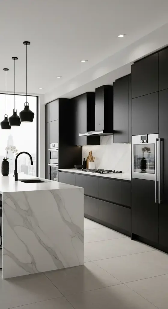 black-cabinets-with-marble-countertops
