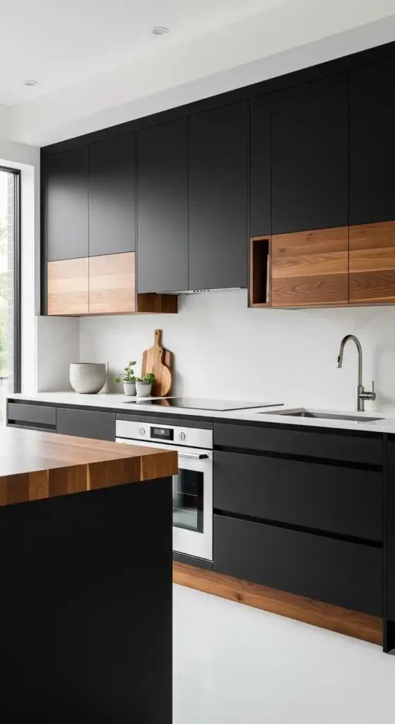 black-cabinets-with-wooden-accents
