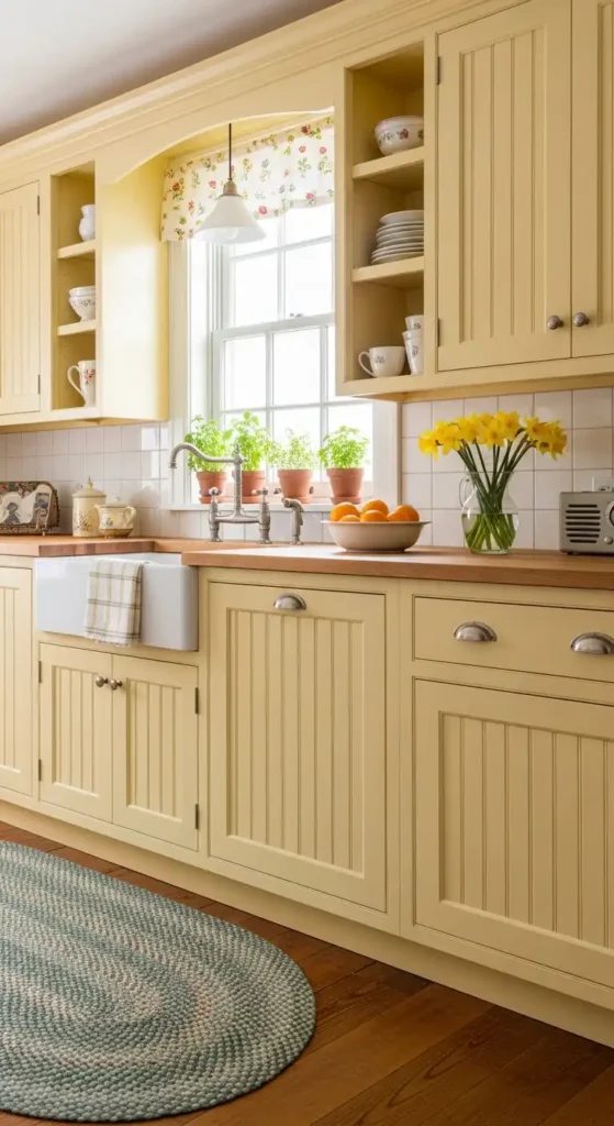 cottage-style-kitchen-with-soft-daffodil-yellow-cabinets