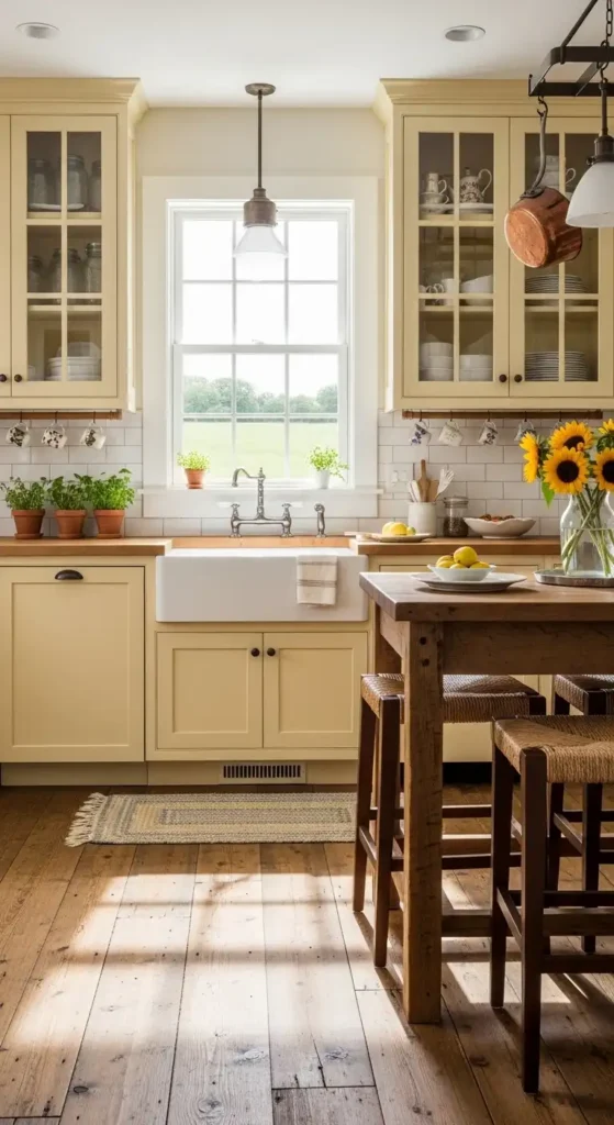 farmhouse-style-kitchen-with-buttercream-yellow-cabinets